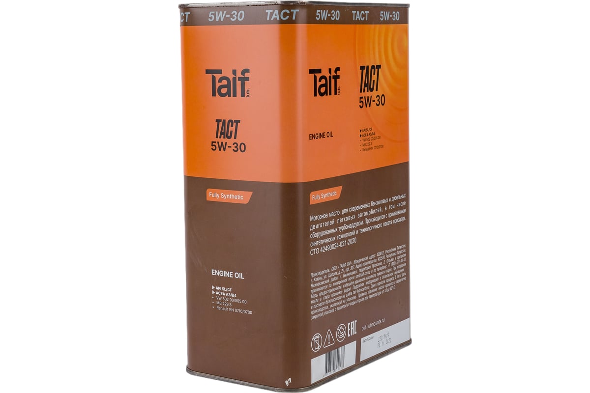 Моторное синтетическое масло Taif TACT, 5W-30, SL/CF, A3/B4, 4 л 211050 .