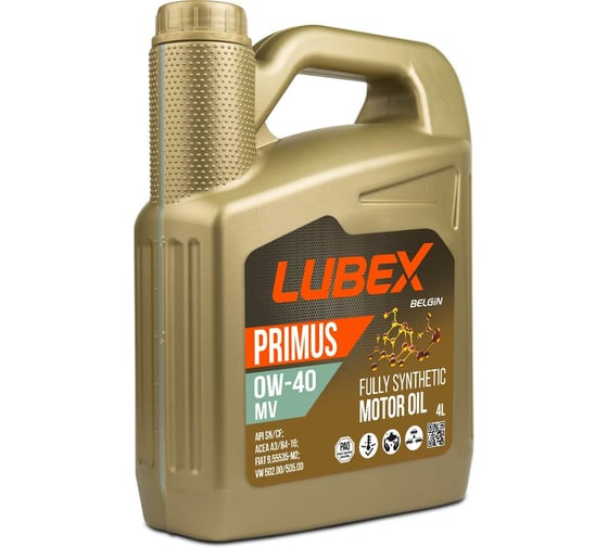 Синтетическое моторное масло Lubex PRIMUS MV 0W-40 CF/SN A3/B4 4л L034-1321-0404 1