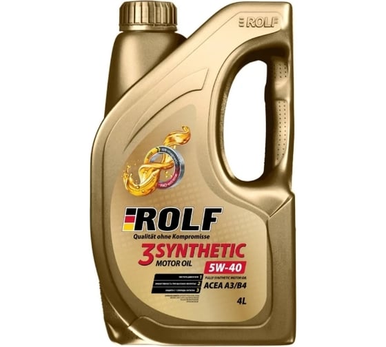 Моторное масло Rolf 3-SYNTHETIC синтетическое, 5W-40, ACEA A3/B4, 4 л, пластик 322731 1