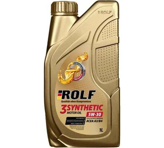 Моторное масло Rolf 3-SYNTHETIC синтетическое, 5W-30, ACEA A3/B4, 1 л, пластик 322732