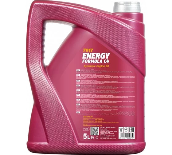 Моторное масло MANNOL ENERGY FORMULA синтетическое, C4, 5W-30, 5 л 79175