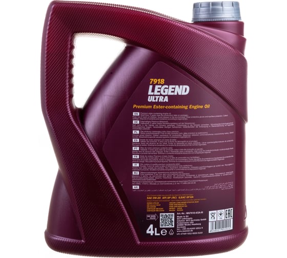 Синтетическое моторное масло MANNOL LEGEND ULTRA 0W20 4 л. 0W-20 79184