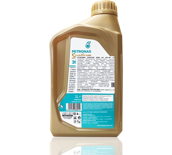 Моторное масло Petronas SYNTIUM 3000 AV синтетическое, 5W40, 1 л 18281619 70179E18EU