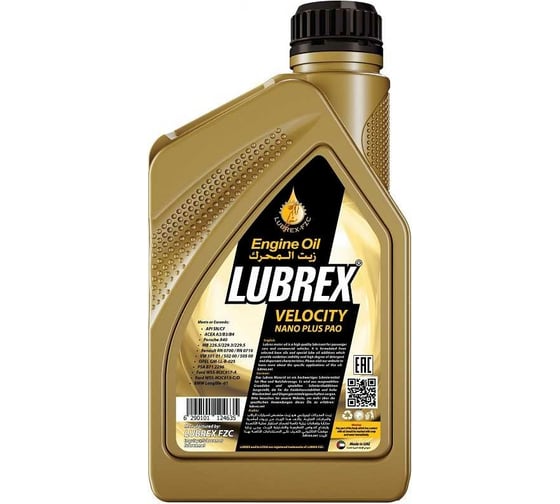 Синтетическое моторное масло LUBREX VELOCITY NANO PLUS PAO SAE 0W-40, 4л 755990