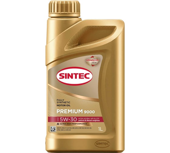 Синтетическое моторное масло Sintec Premium 9000 SAE 5W-30 ACEA A3/B4, 1л 600102 1