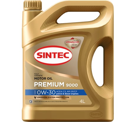 Моторное масло Sintec PREMIUM 9000 SAE 0w-30 API SP/CF ACEA C3, 4л 600111