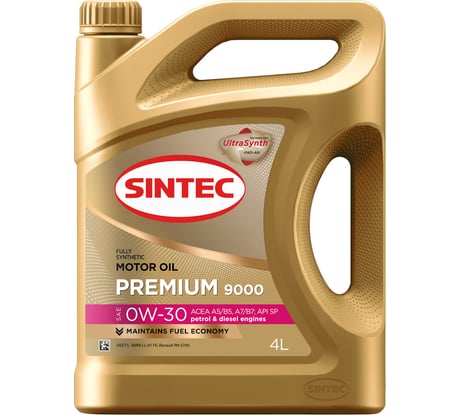 Синтетическое моторное масло Sintec PREMIUM 9000 SAE 0W-30, API SP/CF, ACEA A5/B5, 4 л 600115