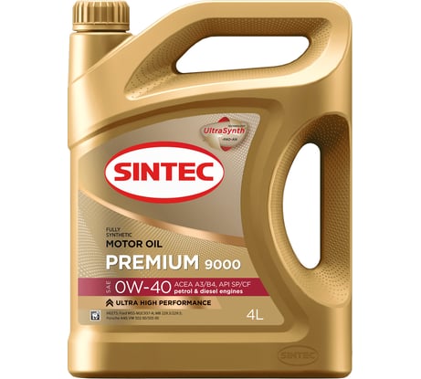 Синтетическое моторное масло Sintec PREMIUM 9000 SAE 0W-40, API SP/CF, ACEA A3/B4, 4 л 600127