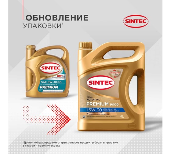 Синтетическое моторное масло Sintec PREMIUM 9000 SAE 5W-30, API SN, ACEA C3, 4 л 600131