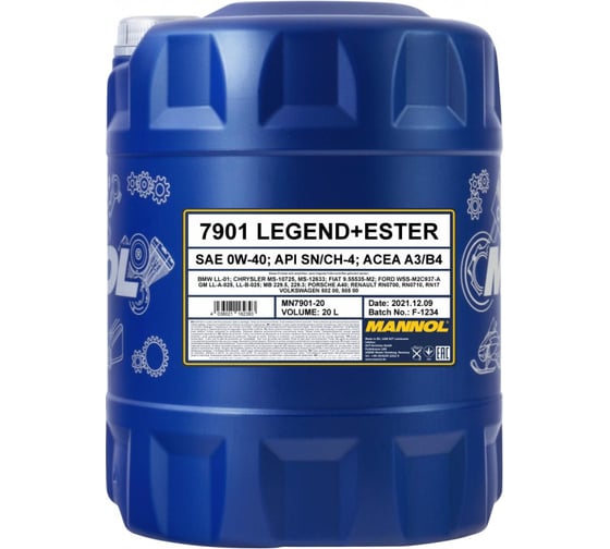 Моторное масло MANNOL LEGEND ESTER синтетическое, 0W40, 20 л 1050