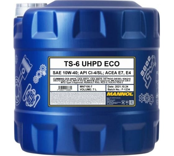 Синтетическое моторное масло MANNOL TS-6 UHPD ECO 10W-40, 7 л 1539
