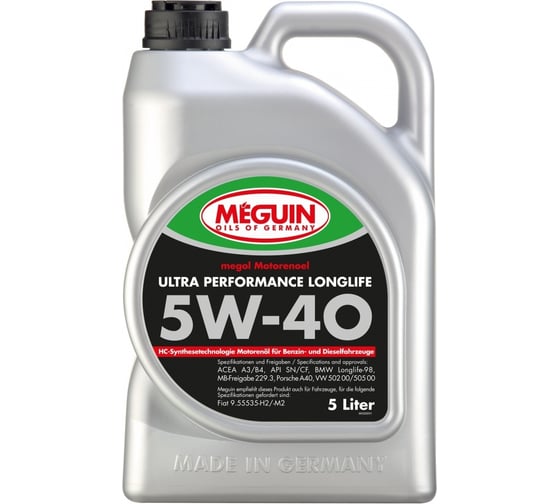 НС-синтетическое моторное масло MEGUIN Megol Motorenoel Ultra Performance Longlife 5W-40 CF/SN B4/A3, 5л 6328