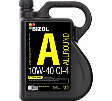 HС-синтетическое моторное масло Bizol Allround 10W-40 CI-4/SL A3/B4/E7 DH-1, 5л 85321