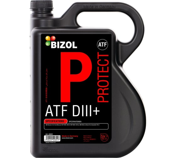 НС-синтетическое трансмиссионное масло для АКПП Bizol Protect ATF D-III+ 5л 22851 1