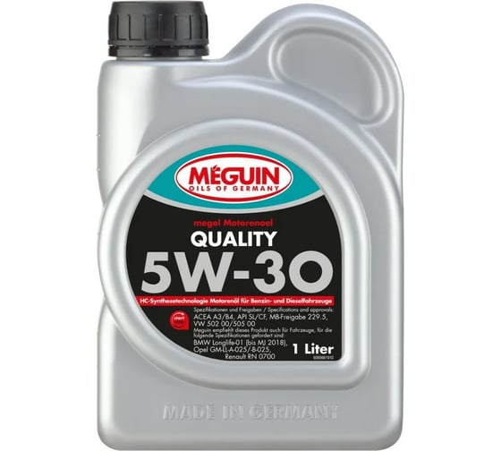 Моторное масло MEGUIN Megol Motorenoel Quality НС-синтетическое, 5W-30, CF/SL, A3/B4, 1 л 6566