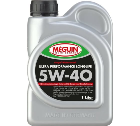 Моторное масло MEGUIN Megol Motorenoel Ultra Performance Longlife НС-синтетическое, 5W-40, CF/SN, B4/A3, 1 л 4361