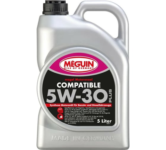 Моторное масло MEGUIN Megol Motorenoel Compatible НС-синтетическое, SAE 5W-30, Plus SP, C3, 5 л 6562