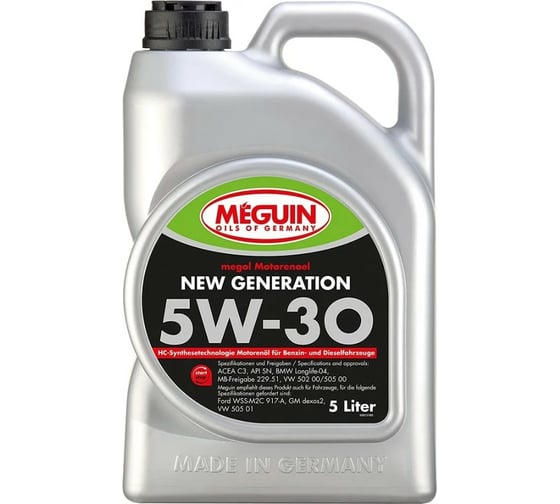 Моторное масло MEGUIN Megol Motorenoel New Generation НС-синтетическое, 5W-30, SN, C3, 5 л 6513