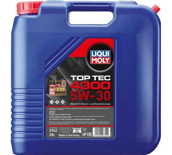 НС-синтетическое моторное масло LIQUI MOLY Top Tec 4300 5W-30 SN C2 20 л 3742