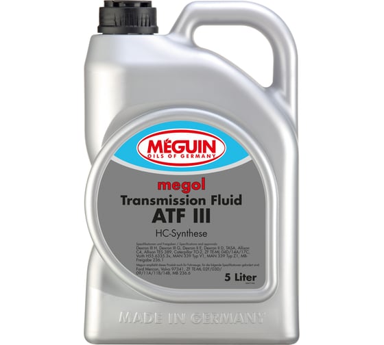 НС-синтетическое трансмиссионное масло MEGUIN для АКПП Megol Transmission Fluid ATF III 5 л 6477