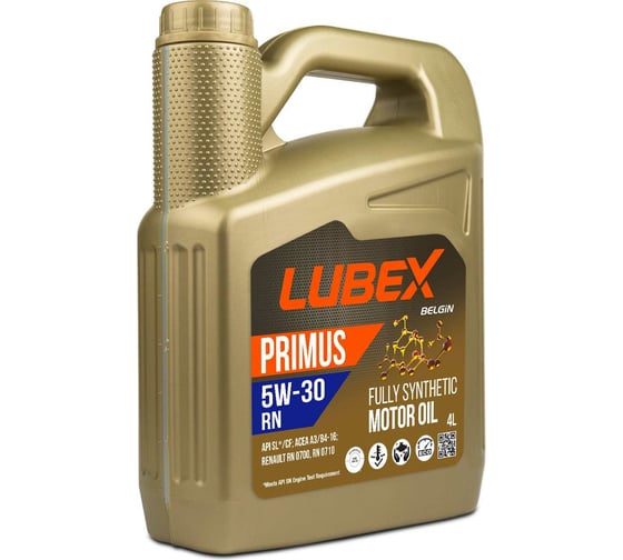Синтетическое моторное масло Lubex PRIMUS RN 5W-30 CF/SL A3/B4 4 л L034-1329-0404