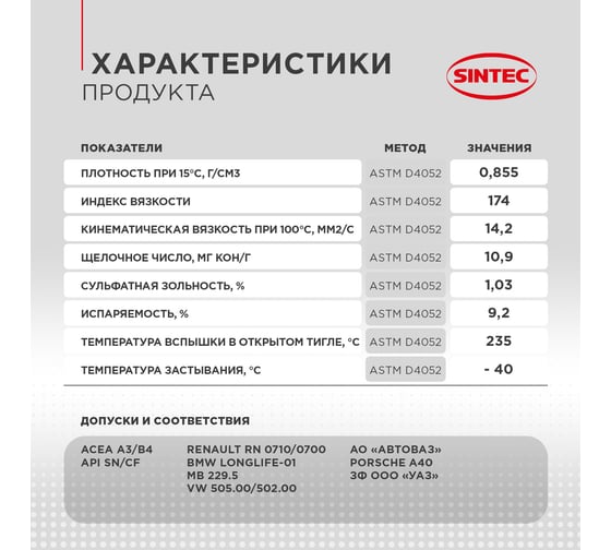 Моторное масло Sintec Platinum 7000 5W-40 A3/B4 4л, акция 4+1 600227