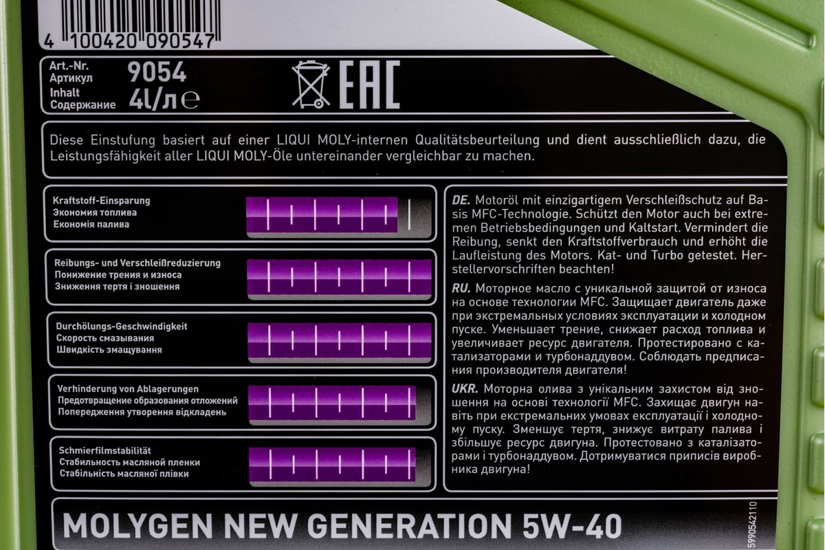 НС-синтетическое моторное масло LIQUI MOLY Molygen New Generation 5W-40 .