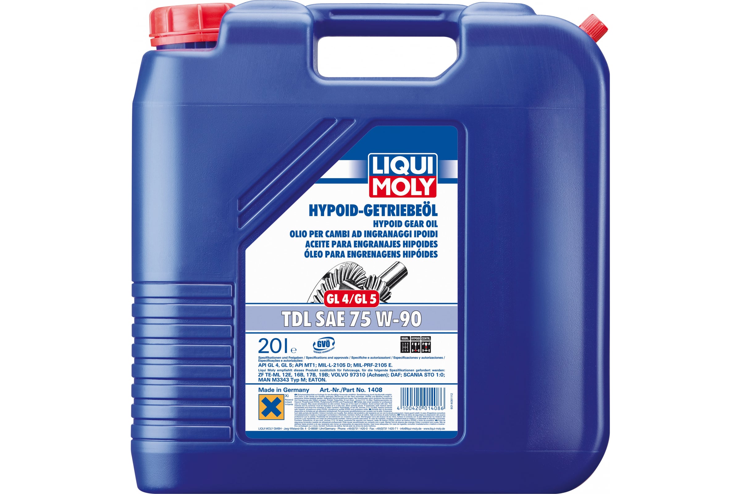 Полусинтетическоетрансмиссионноемасло20л75W-90(GL-4/GL-5)LIQUIMOLYHypoid-GetriebeoilTDL1408