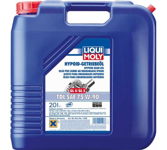 Полусинтетическое трансмиссионное масло 20л 75W-90 (GL-4/GL-5) LIQUI MOLY Hypoid-Getriebeoil TDL 1408