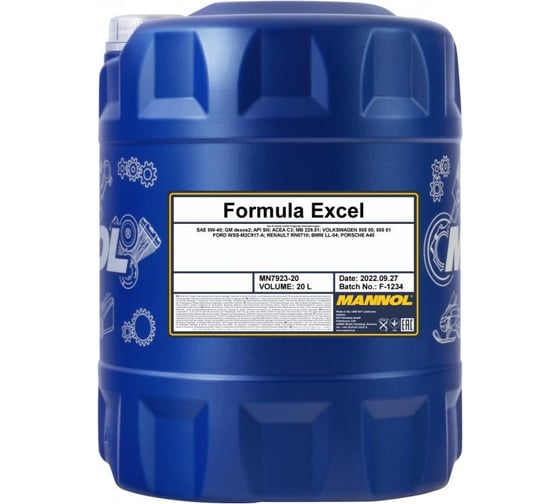 Синтетическое моторное масло MANNOL FORMULA EXCEL 5W40 20 л 792320