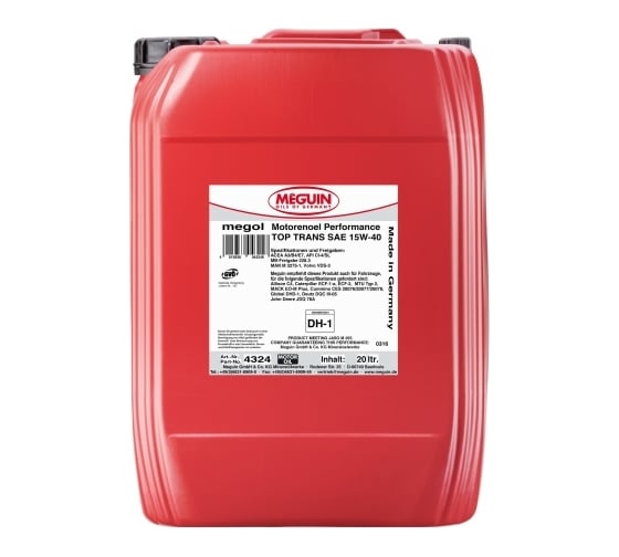 Моторное масло MEGUIN Megol Motorenoel Performance Top Trans минеральное, 15W-40, CI-4/SL, A3/B4/E7, DH-1, 20 л 4324