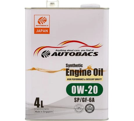 Моторное масло AUTOBACS 0w-20 engine oil synthetic api sp ilsac gf-6, 4л  A00032424