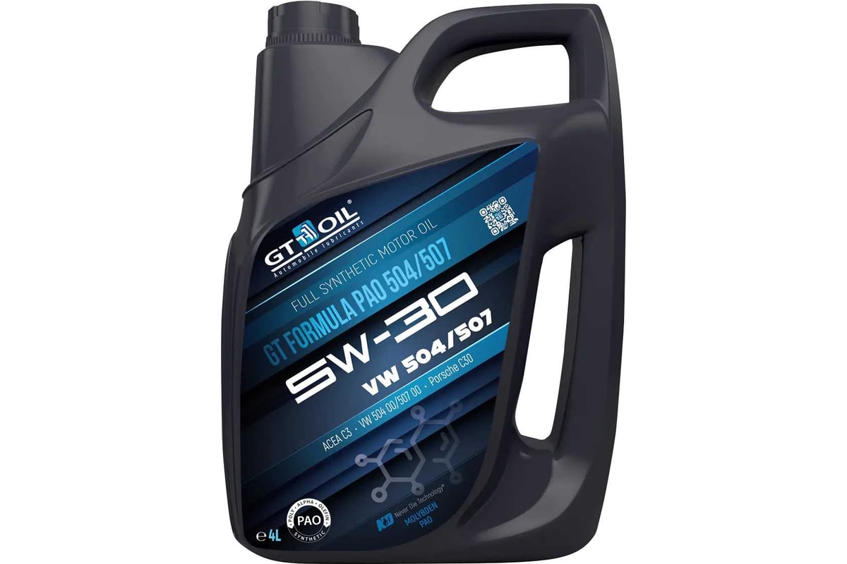 Моторное масло GT OIL GT Formula PAO 504/507, SAE 5W-30, API SN, 4 л  8809059409732