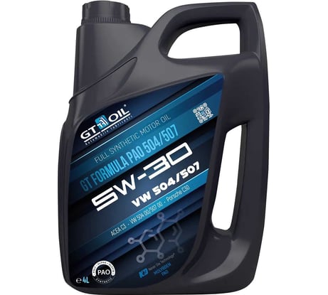 Моторное масло GT OIL GT Formula PAO 504/507, SAE 5W-30, API SN, 4 л 8809059409732