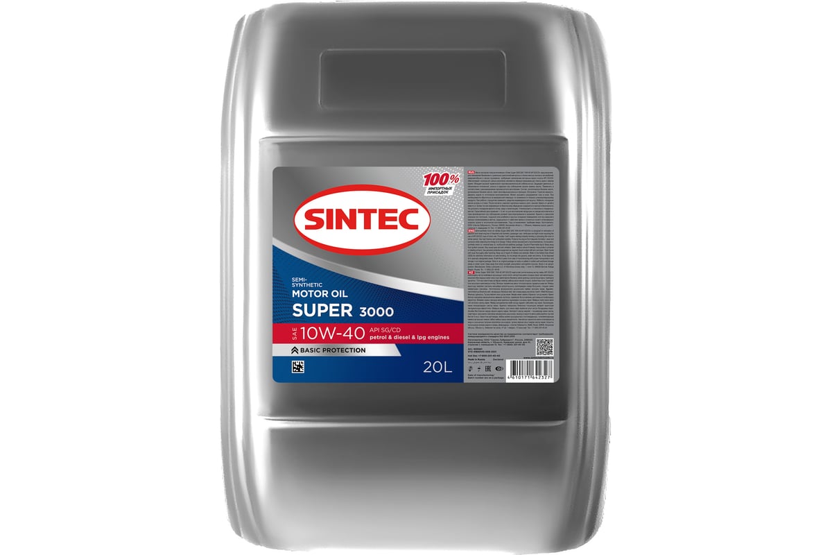 Моторное масло Sintec SUPER 3000 SAE 10W-40, API SG/CD, 20 л 600241 -  выгодная цена, отзывы, характеристики, фото - купить в Москве и РФ