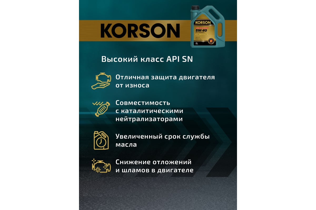 Моторное масло KORSON 5W-40, синтетическое, 4 л KS00012