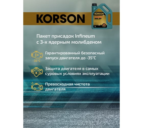 Моторное масло KORSON 5W-30 синтетическое, 4 л KS00022