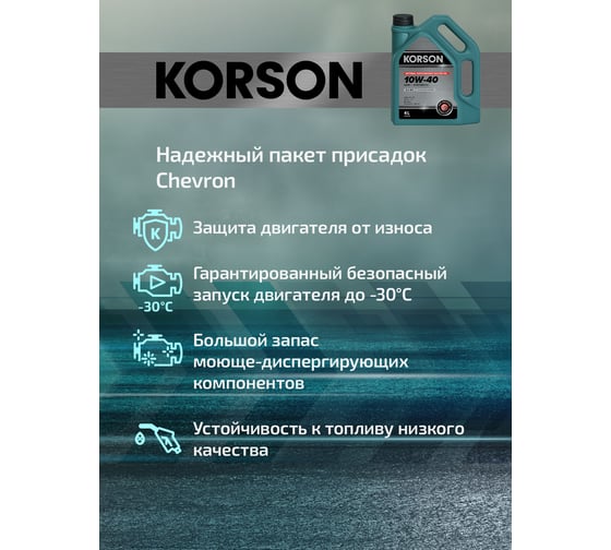 Моторное масло Korson 10W-40 полусинтетическое, 4 л KS00042