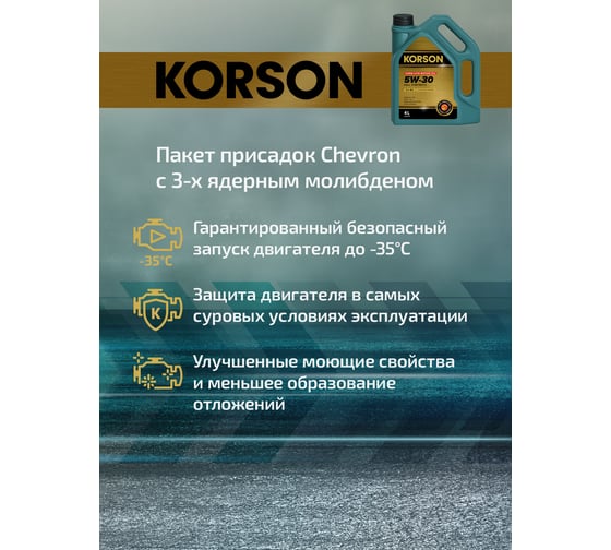 Моторное масло KORSON 5W-30 синтетическое, 4 л KS00072