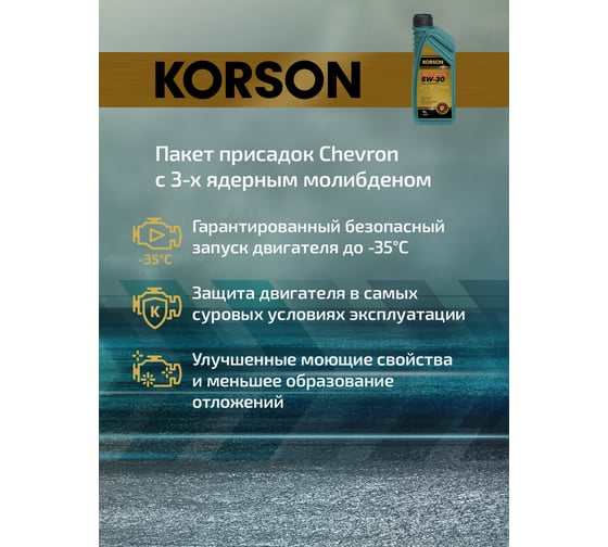 Моторное масло KORSON 5W-30 синтетическое, 1 л KS00071