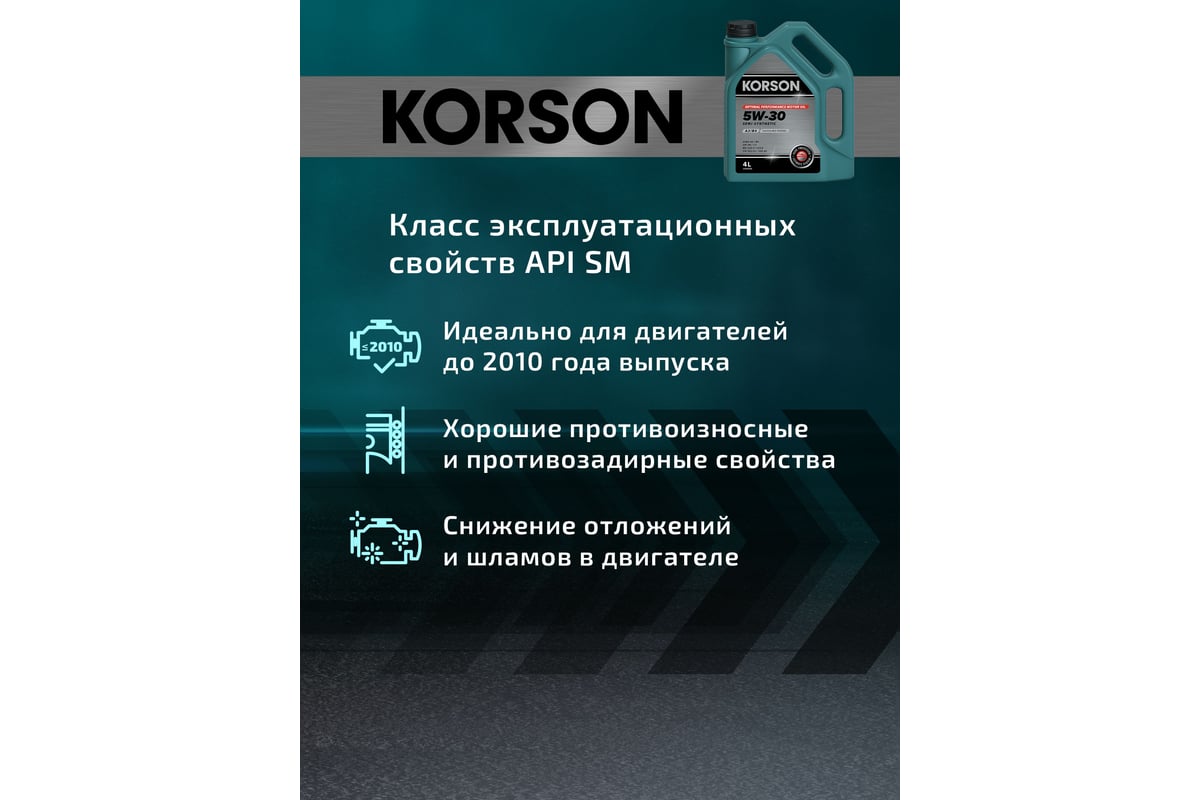 Моторное масло Korson 5W-30 полусинтетическое, 4 л KS00092 - выгодная цена,  отзывы, характеристики, фото - купить в Москве и РФ