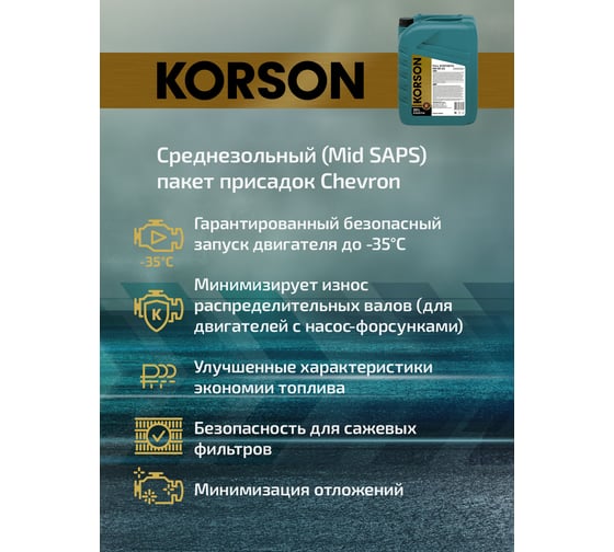 Моторное масло KORSON 5W-40, синтетическое, 20 л KS00114