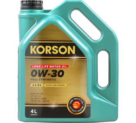 Моторное масло KORSON 0W-30 синтетическое, 4 л KS00172