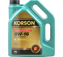 Моторное масло KORSON 0W-16, синтетическое, 4 л KS00182