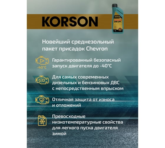 Моторное масло KORSON 0W-20, синтетическое, 1 л KS00191