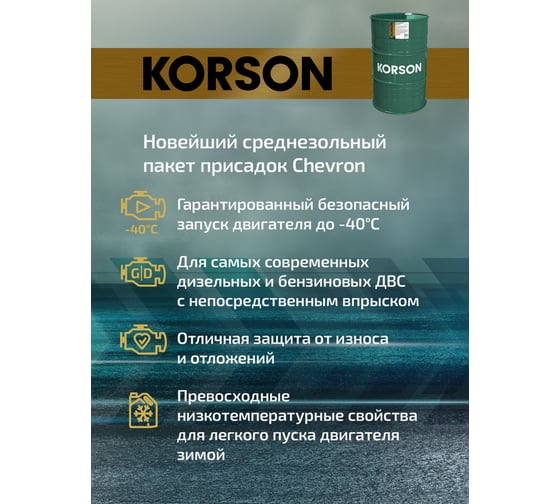 Моторное масло KORSON 0W-20, синтетическое, 200 л KS00196
