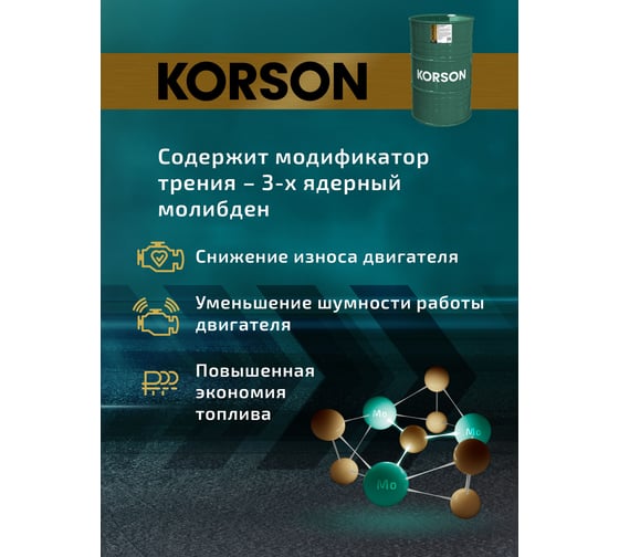 Моторное масло KORSON 0W-30 синтетическое, 200 л KS00216