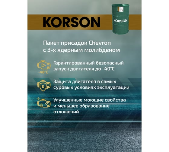 Моторное масло KORSON 0W-30 синтетическое, 200 л KS00226