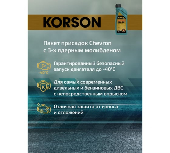 Моторное масло KORSON 0W-30, синтетическое, 1 л KS00231