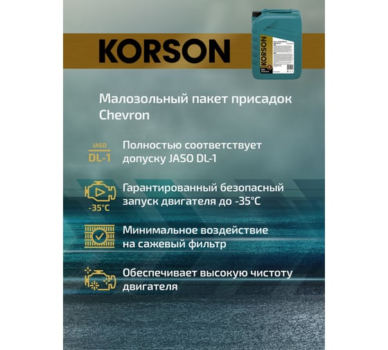 Моторное масло KORSON 5W-30 синтетическое, 20 л KS00244